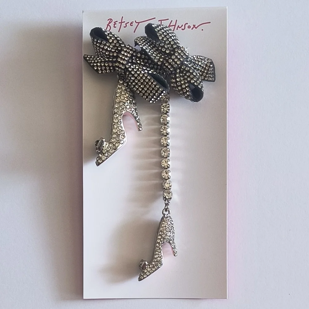 Betsey Johnson Rhinestone Bow & High-Heel Mismatch Drop Earrings